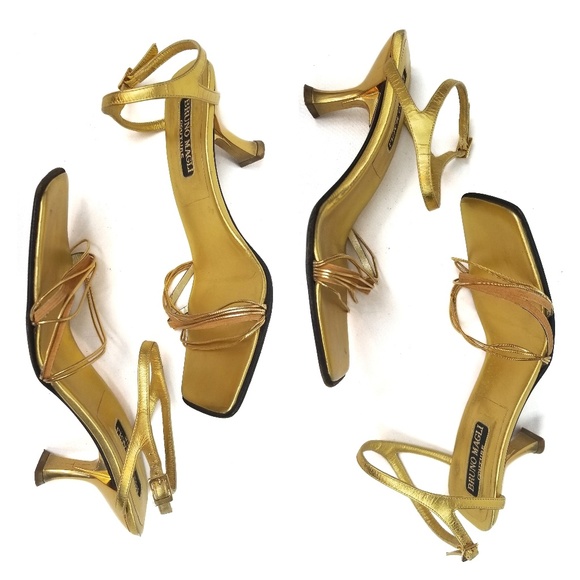 Bruno Magli Couture Gold Square Toe Kitten Heels 8 - Picture 2 of 7